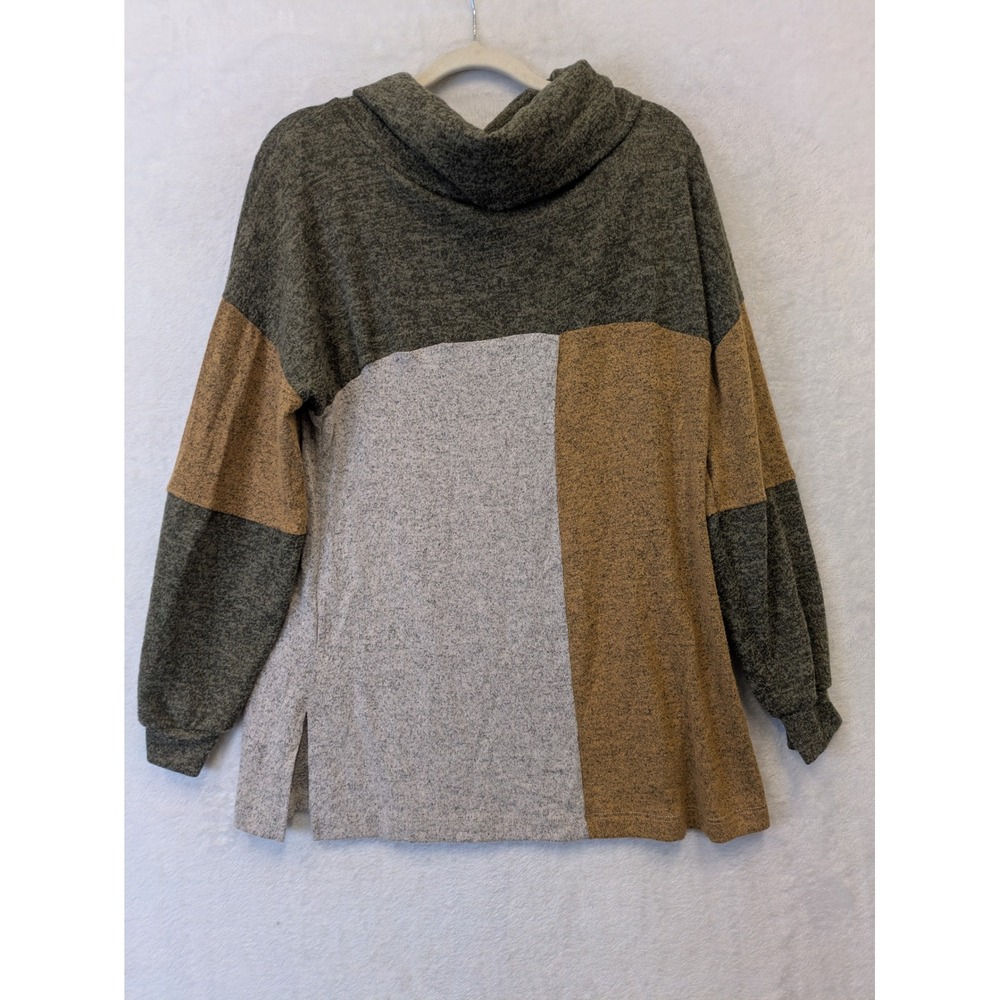 BKE Women's Size S‎ Colorblock Tunic Sweater Green Tan Cowl Neck